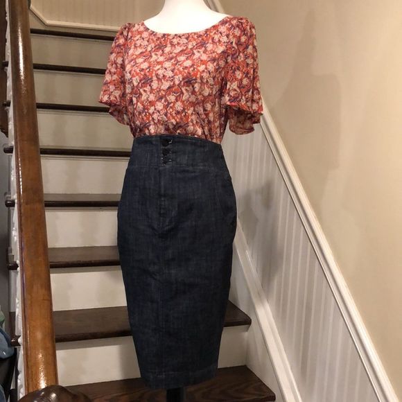 LONDON Women’s Denim Maxi Jean Long Skirt With Center Back Vent Pockets Sz 8 - Picture 1 of 15